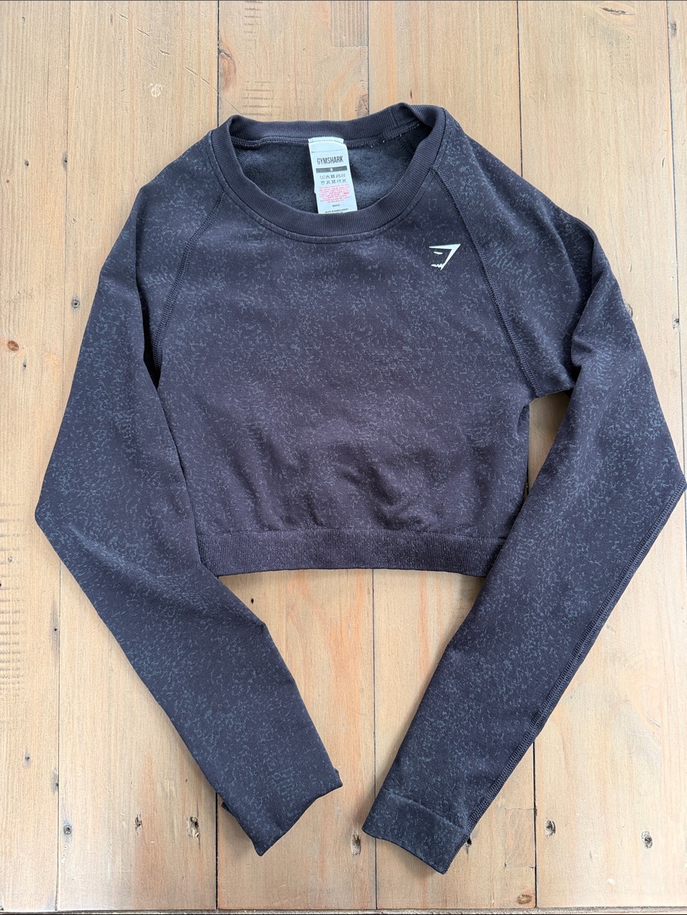 Gymshark Black Marled Cropped Long-Sleeve Top Size Small